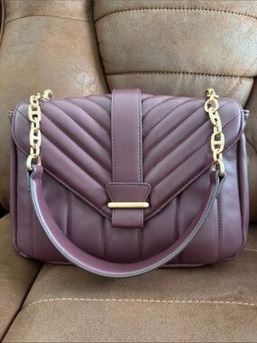 Quilted Top-Handle Shoulder Bag in Plum